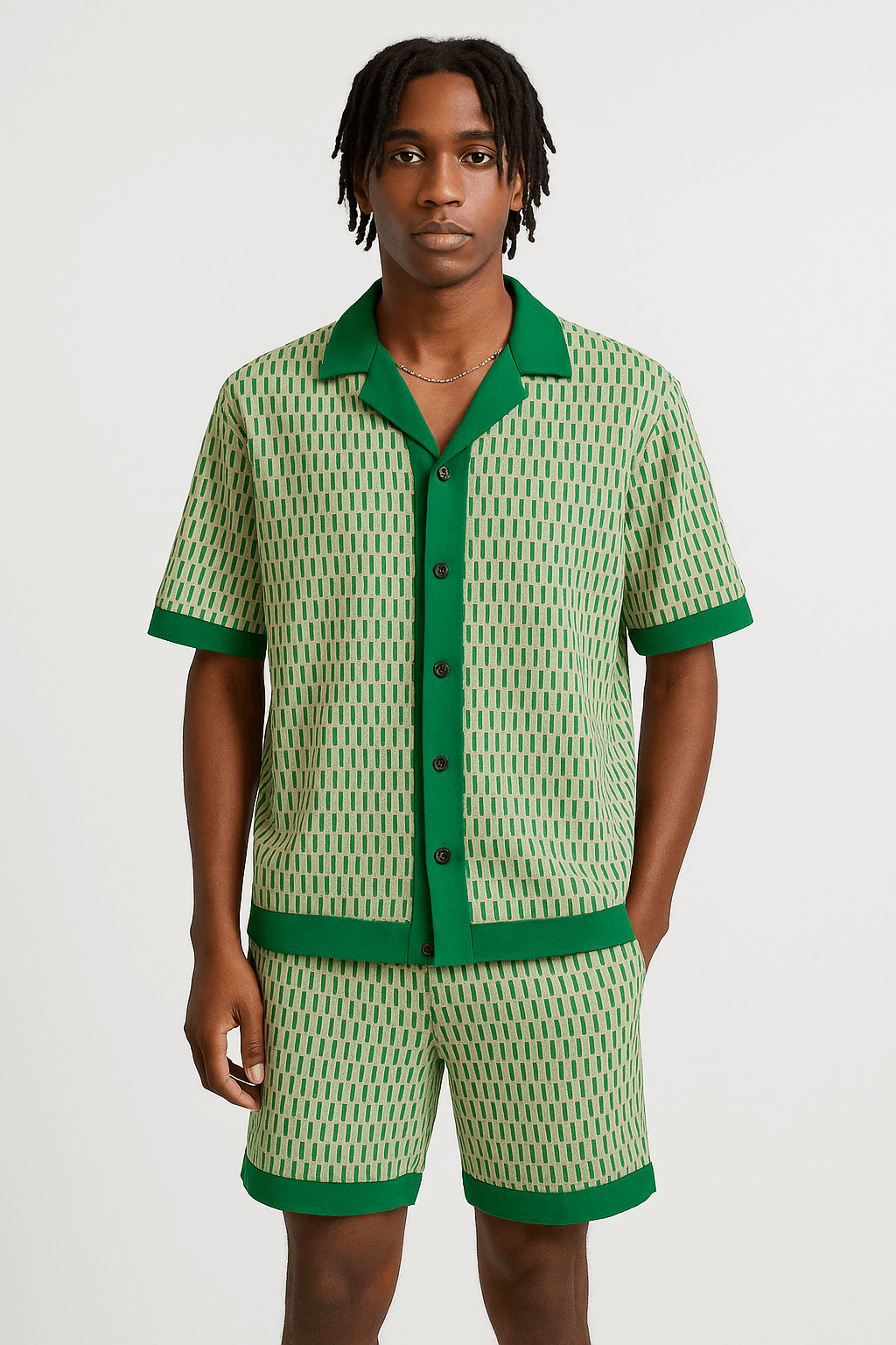 Noah | Men's Lightweight Casual Two-Piece Set – Relaxed Fit Button-Up Shirt & Elastic Waist Shorts for Summer